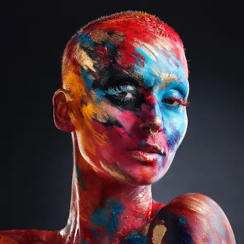Woman with multicolored painted face