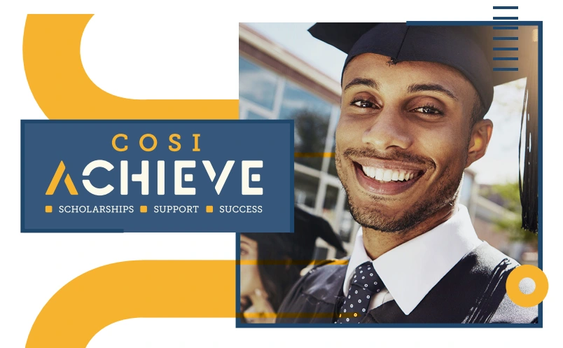 Smiling graduate in cap and gown representing COSI Achieve at Trinidad State College.